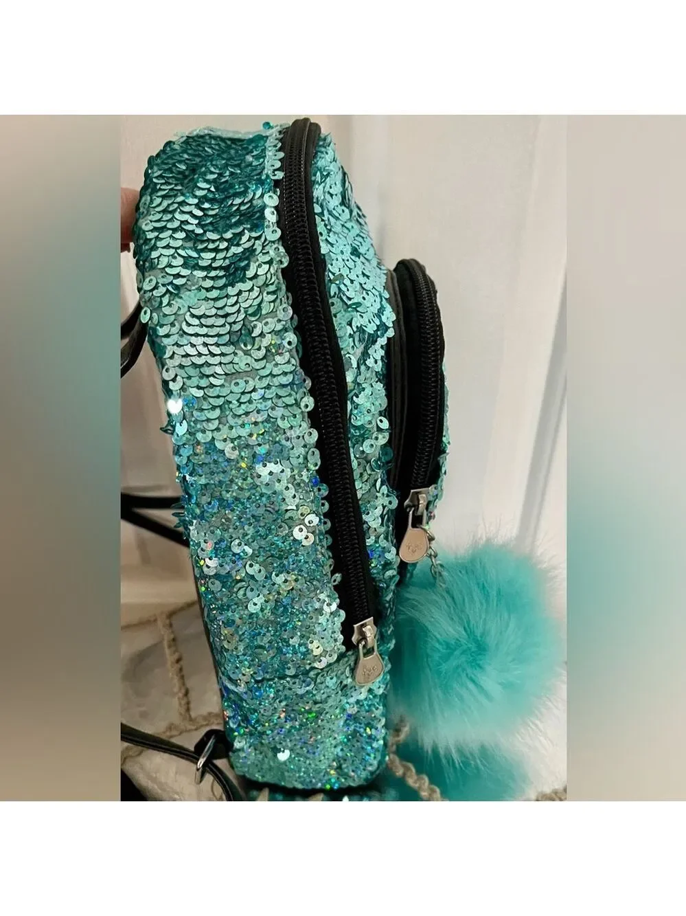 NWOT JUSTICE Backpack in Bright Blue Sparkles with handle and adjustable straps